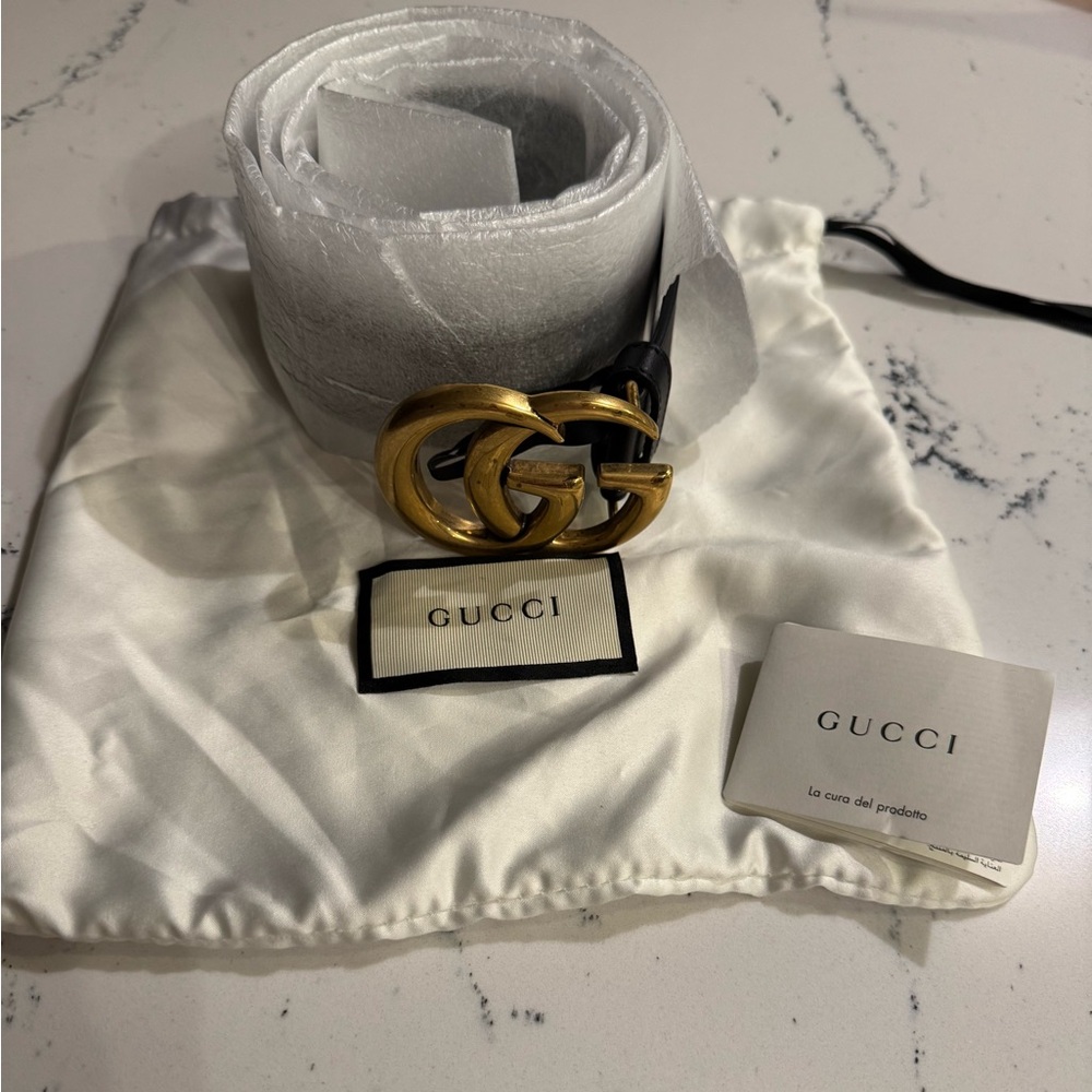 Gucci Gold and Black Belt with Iconic GG